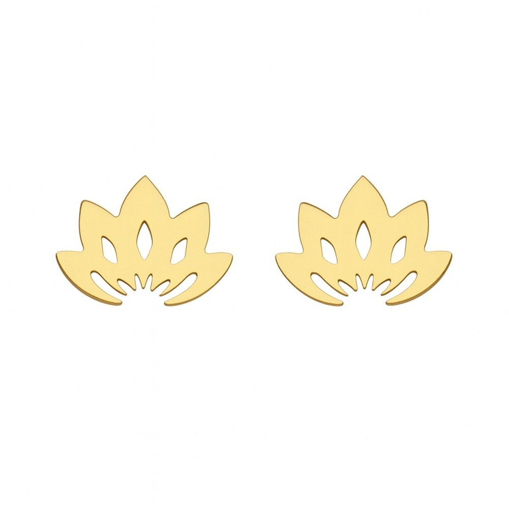 Gold Lotus Flower Earrings Studs Minimalist Jewelry Women Gift Stainless Steel